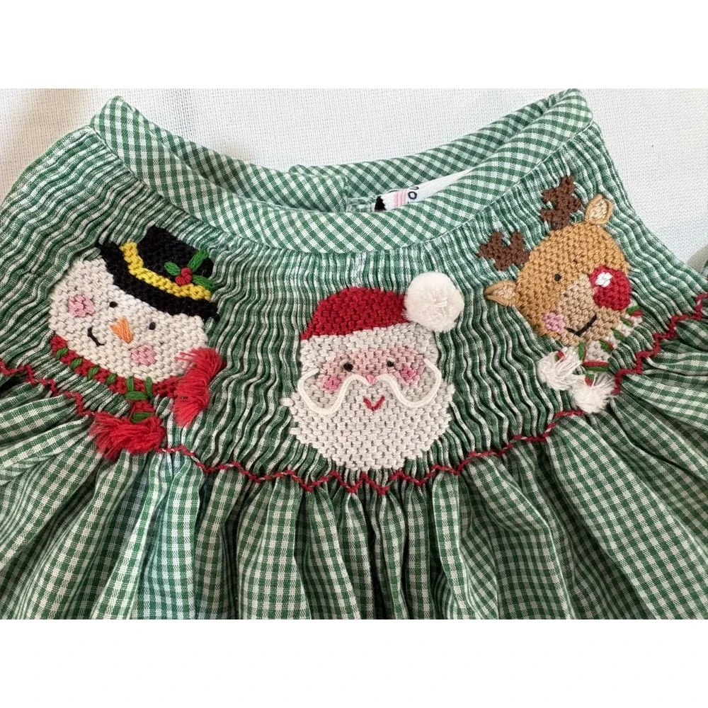Southern Smocked Christmas Green One Piece Bodysuit Santa Snowman Reindeer 6M